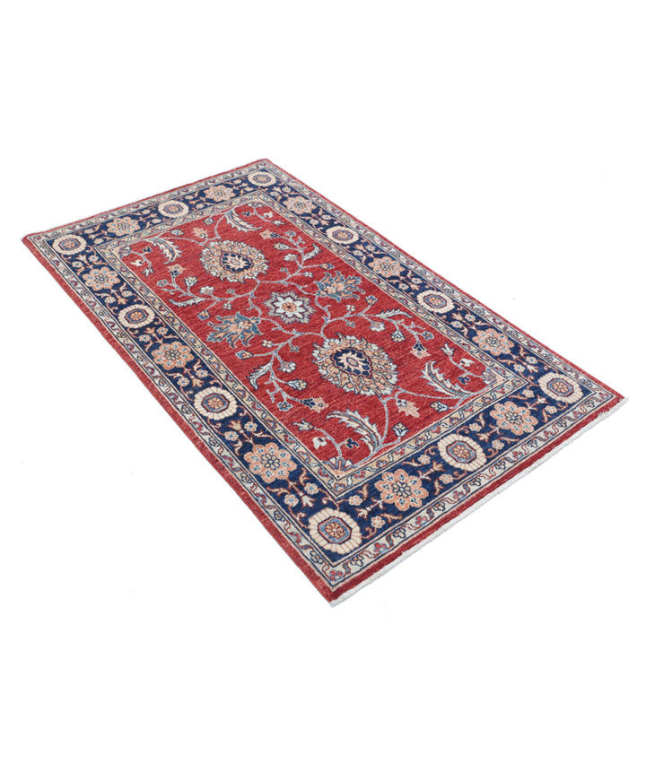 Red Afghan Ziegler Rug 3' 1" x 5' 2" Hand-Knotted field