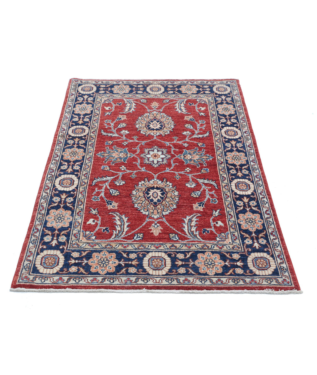 Red Afghan Ziegler Rug 3' 1" x 5' 2" Hand-Knotted pattern