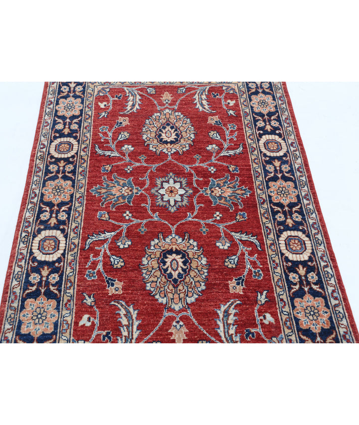 Red Afghan Ziegler Rug 3' 1" x 5' 2" Hand-Knotted close-up