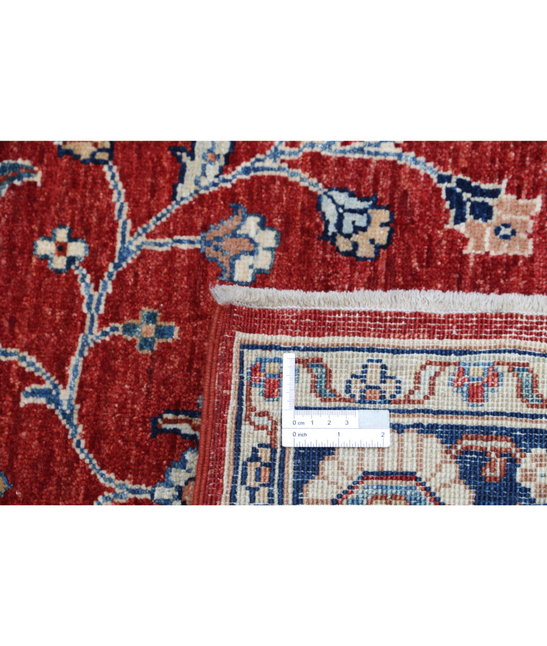 Red Afghan Ziegler Rug 3' 1" x 5' 2" Hand-Knotted detail