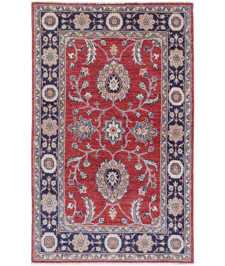 Red Afghan Ziegler Rug 3' 1" x 5' 2" Hand-Knotted