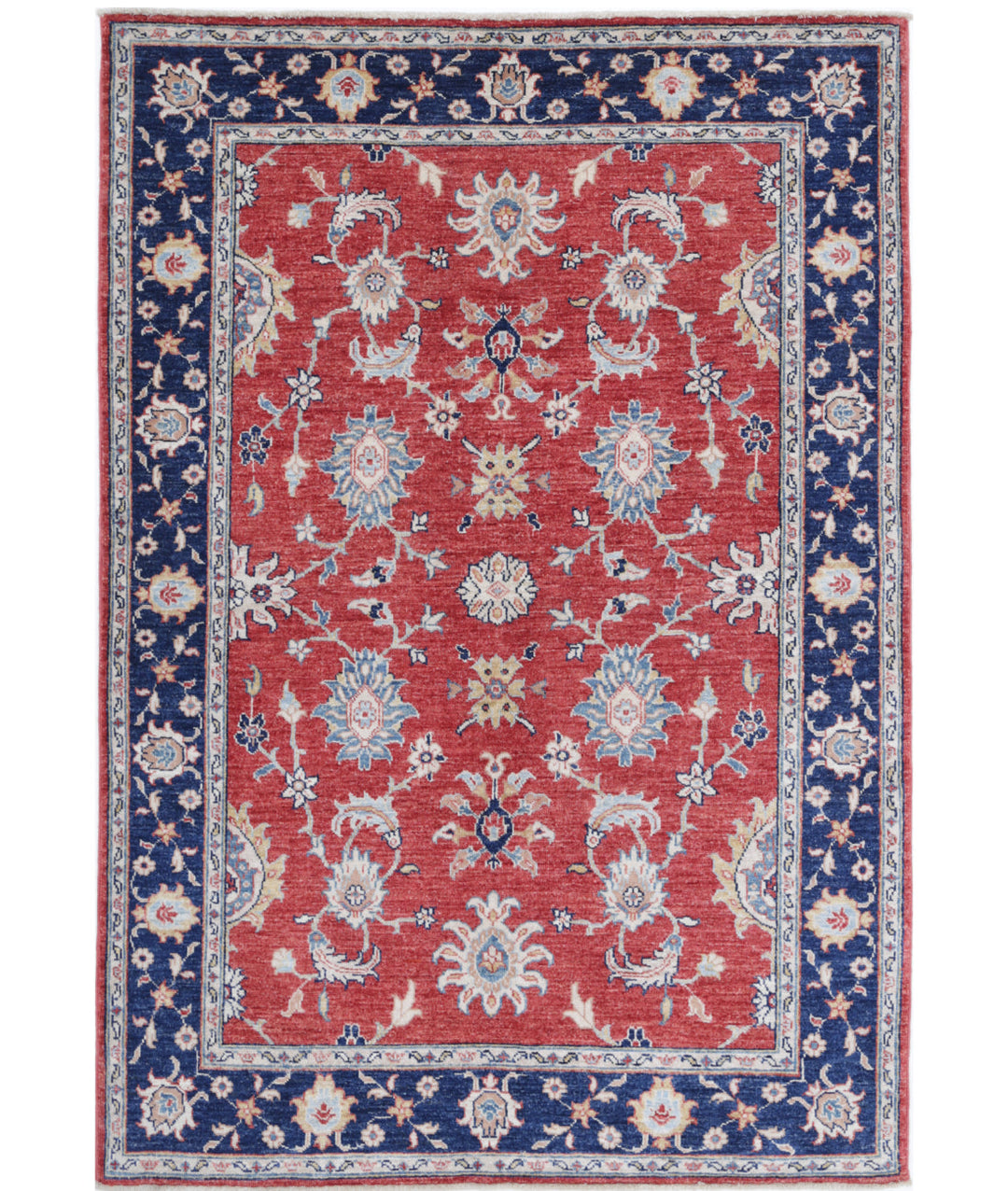 Red Afghan Ziegler Rug 3' 11" x 5' 8" Hand-Knotted