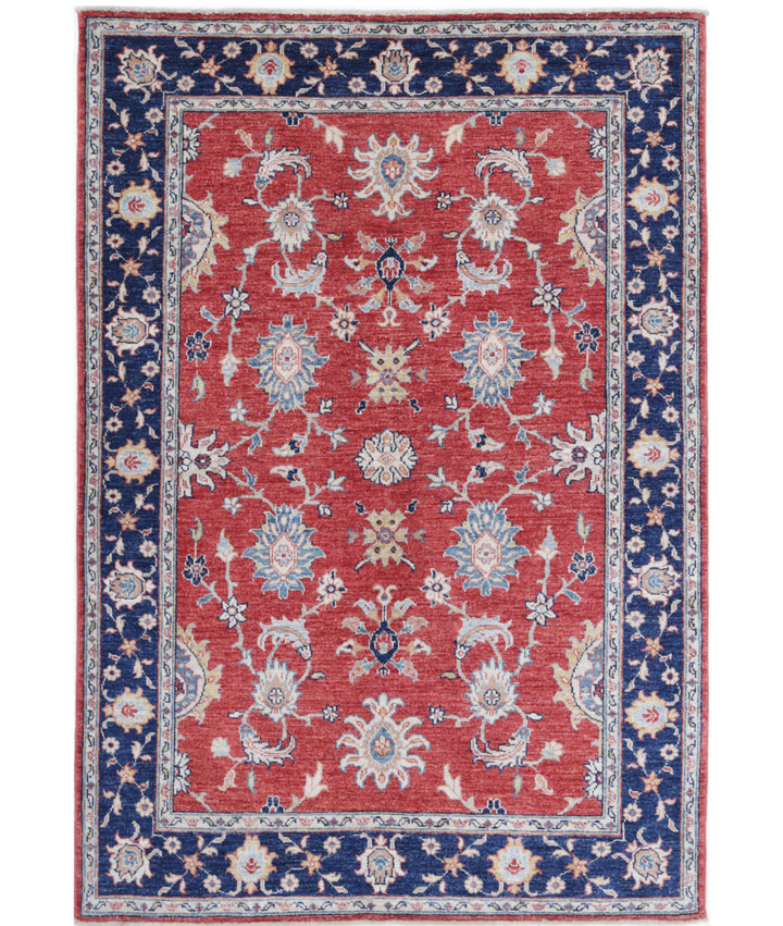 Red Afghan Ziegler Rug 3' 11" x 5' 8" Hand-Knotted