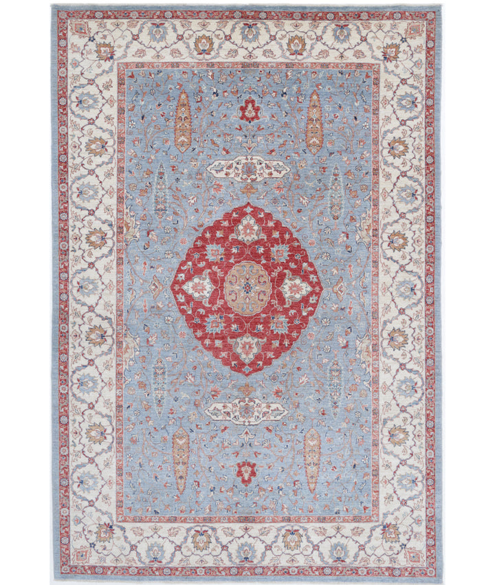Afghan Ziegler Rug 6' 9" x 9' 9" Hand-Knotted
