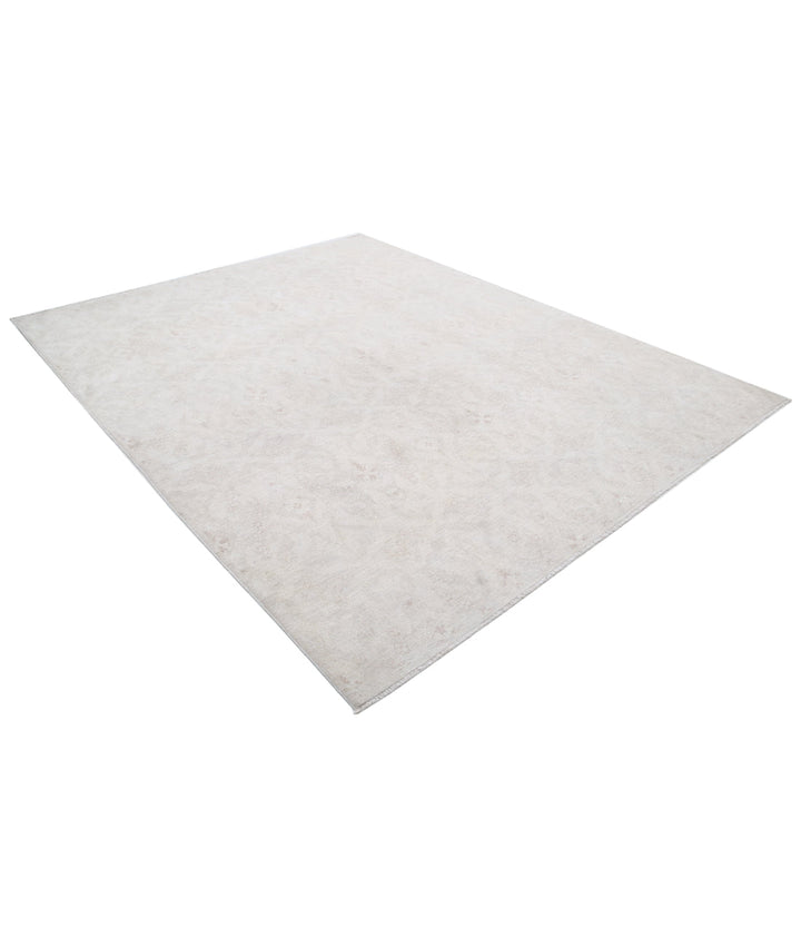 Ivory Afghan Oriental Rug 8' 1" x 9' 9" Hand-Knotted | No. AT55853