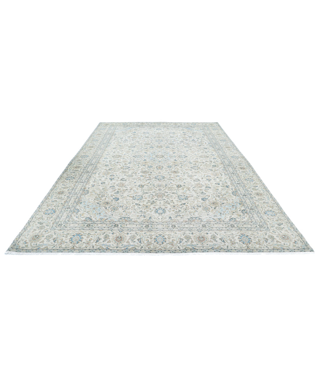 Ivory Afghan Kashan Rug 8' 7" x 12' 7" Hand-Knotted pattern
