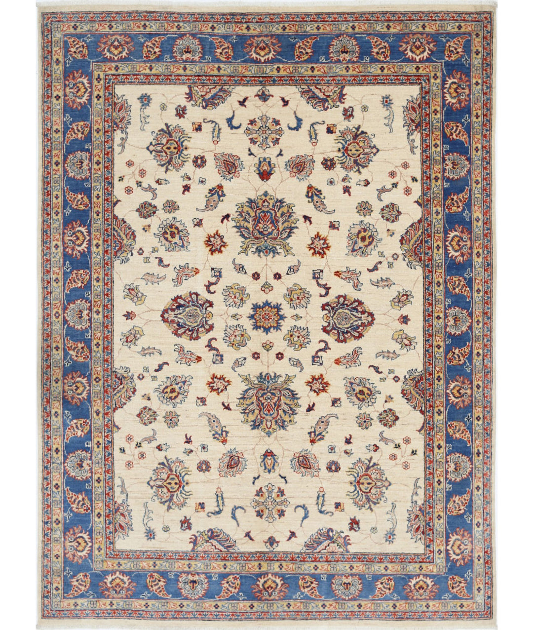 Ivory Afghan Ziegler Rug 5'5" x 7'5" Hand-Knotted