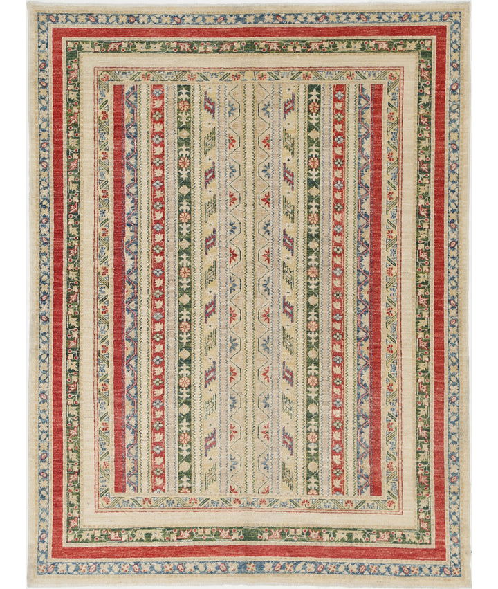 Ivory Afghan Oriental Rug 4' 10" x 6' 6" Hand-Knotted | No. AT43154