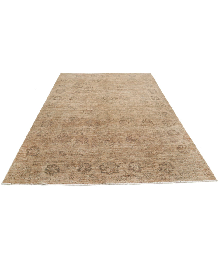 Brown Afghan Ziegler Rug 6' 6" x 9' 3" Hand-Knotted | No. AT46163