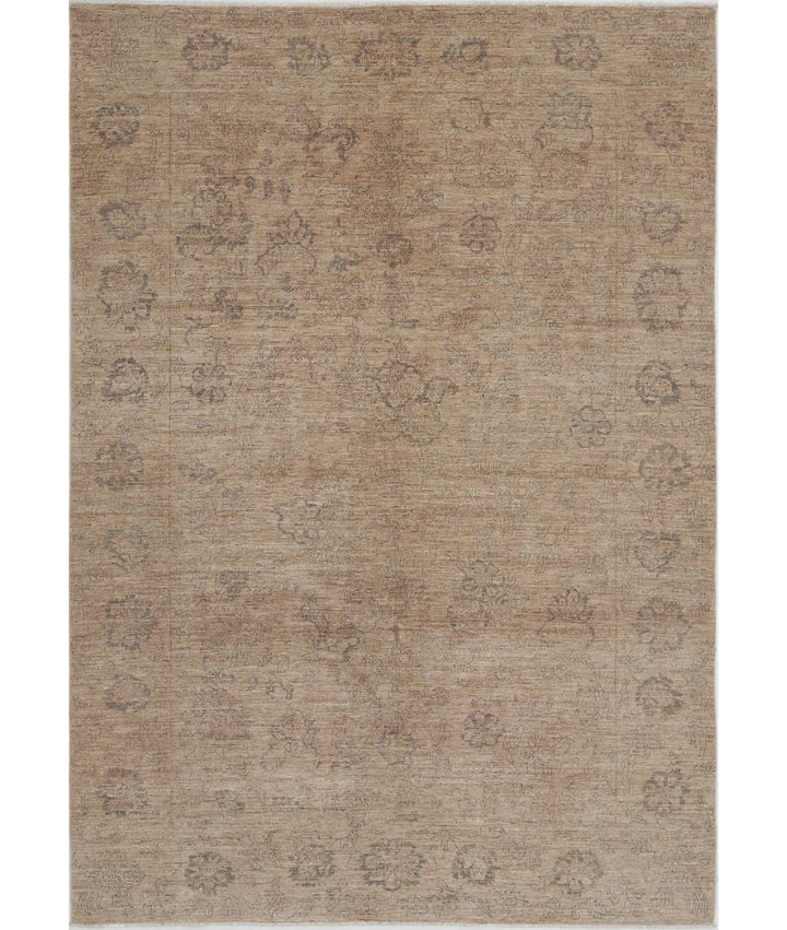 Brown Afghan Ziegler Rug 6' 6" x 9' 3" Hand-Knotted