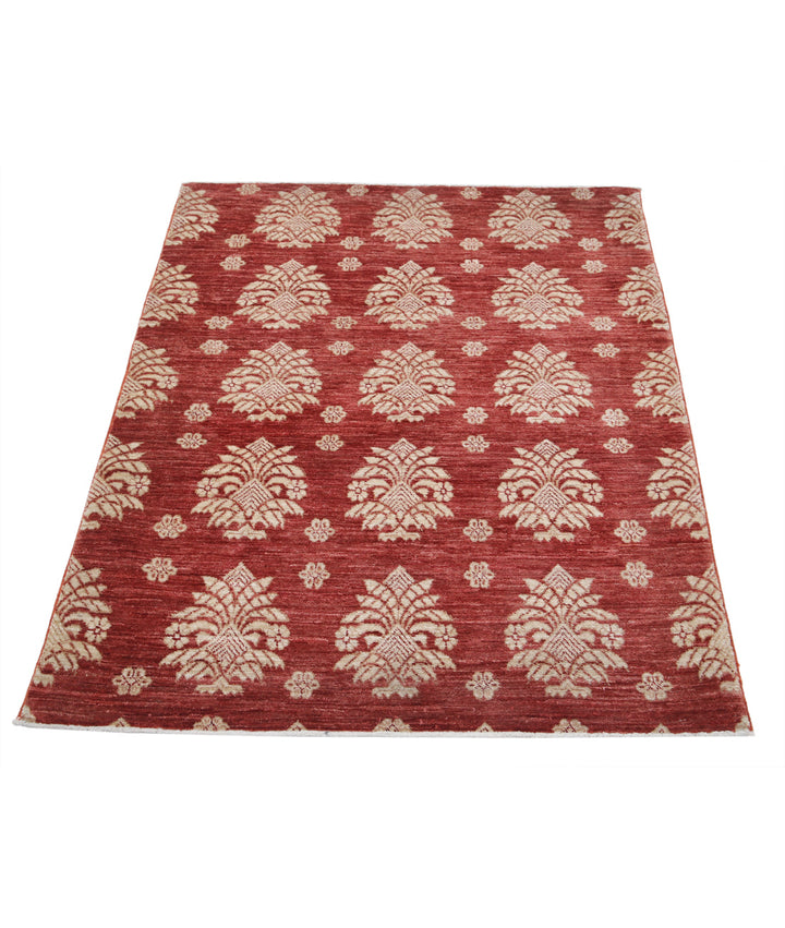 Red Afghan Ziegler Rug 3' 2" x 4' 0" Hand-Knotted | No. AT61902