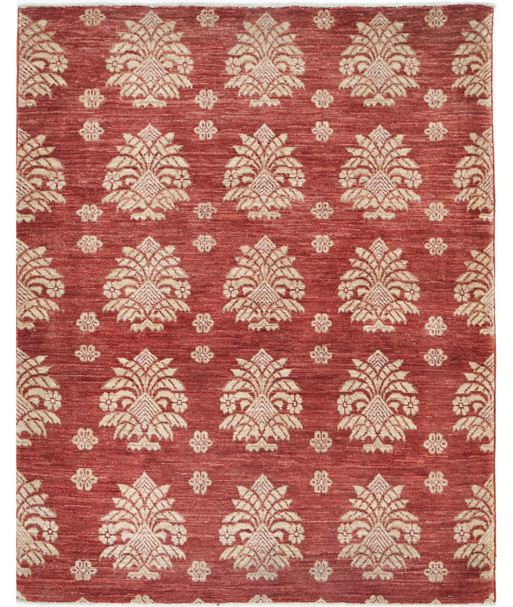 Red Afghan Ziegler Rug 3' 2" x 4' 0" Hand-Knotted