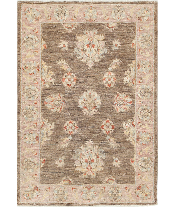 Brown Afghan Ziegler Rug 2' 7" x 3' 9" Hand-Knotted