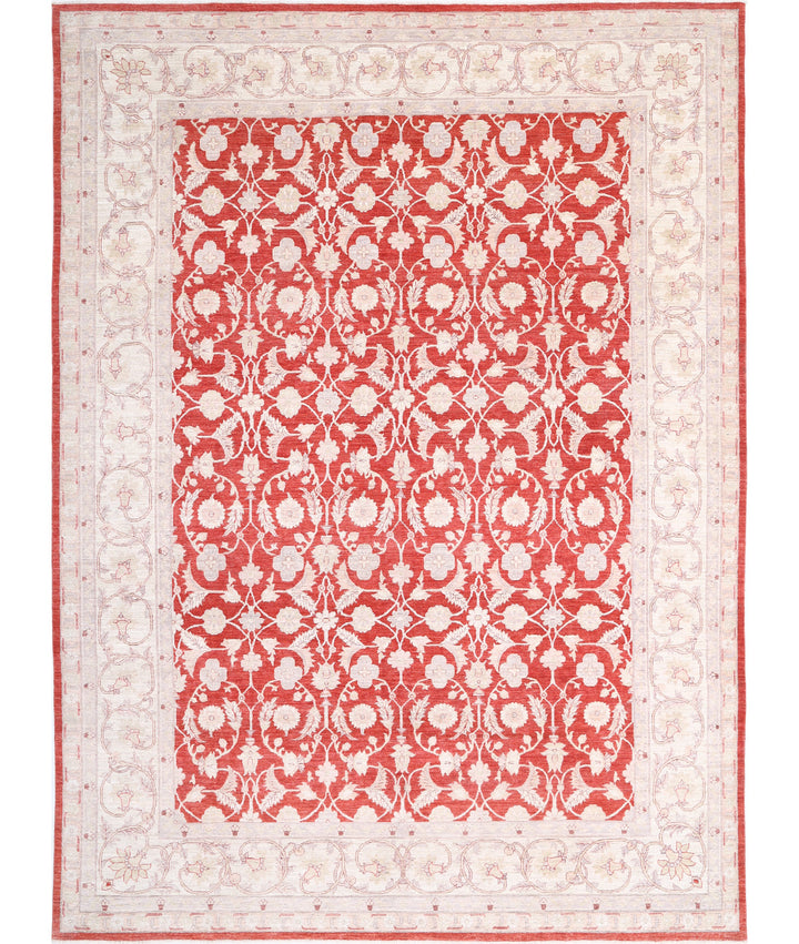 Red Afghan Ziegler Rug 9' 11" x 13' 7" Hand-Knotted