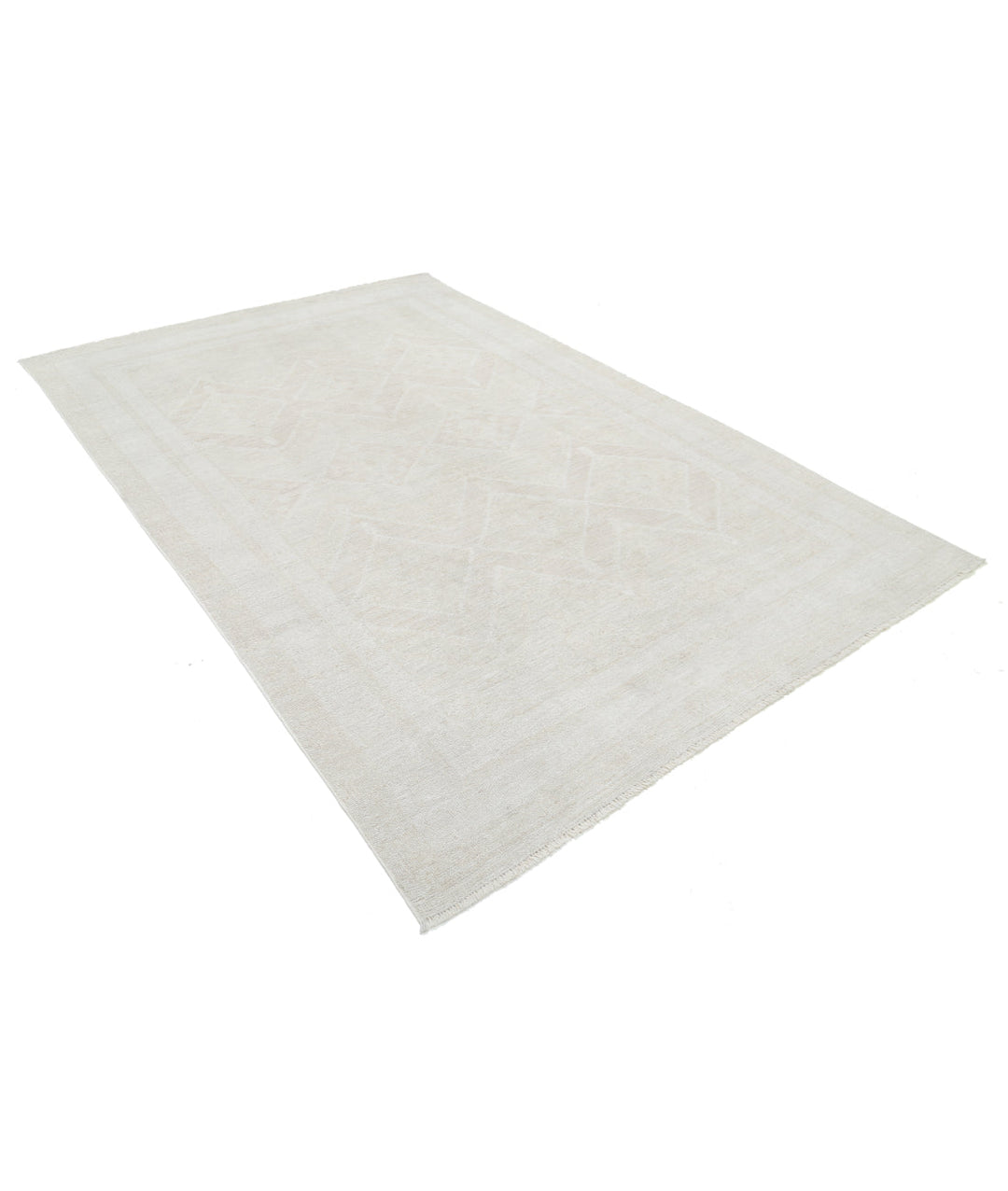 Ivory Afghan Oushak Rug 5'11" x 8'10" Hand-Knotted | No. AT70926
