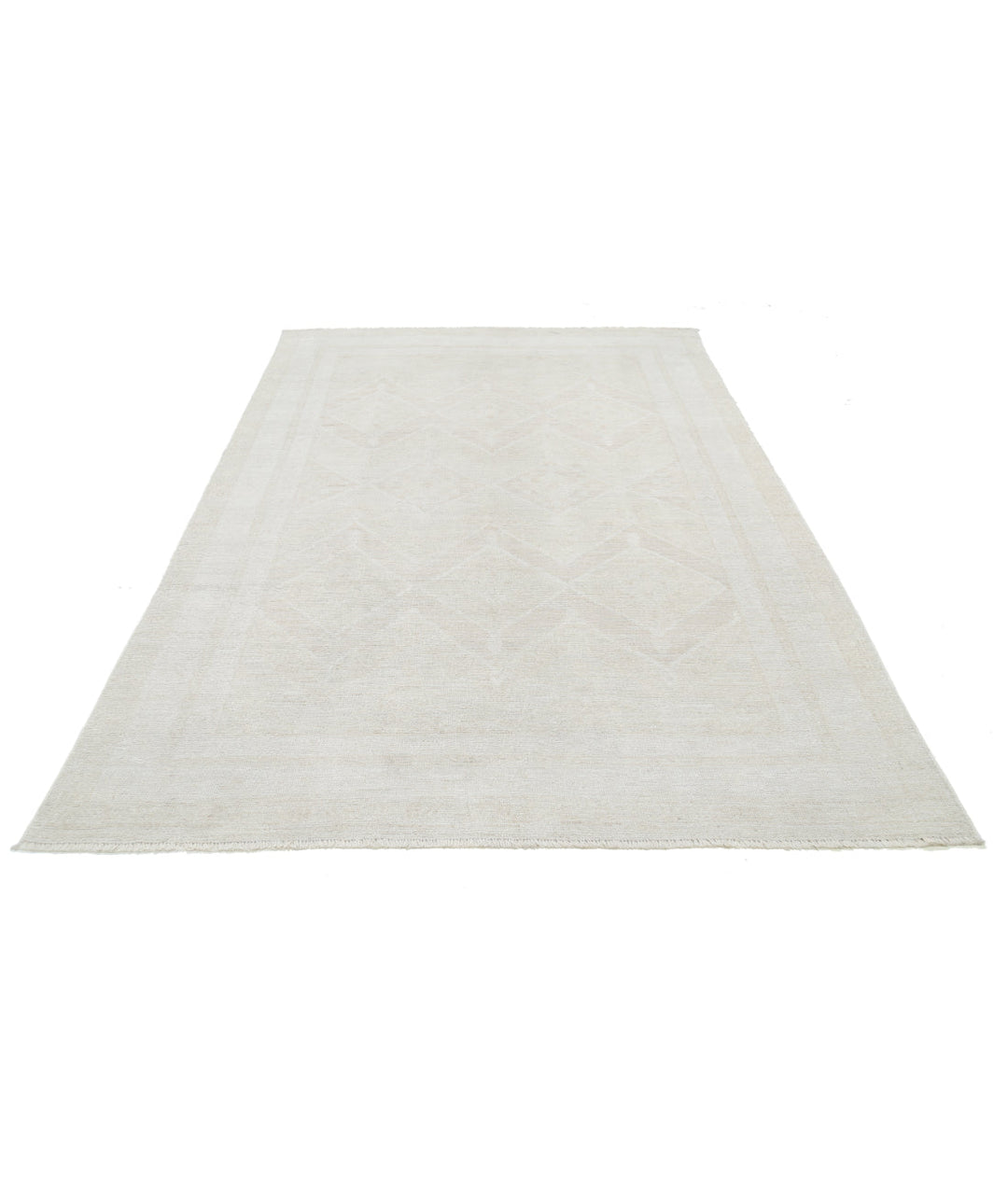 Ivory Afghan Oushak Rug 5'11" x 8'10" Hand-Knotted | No. AT70926