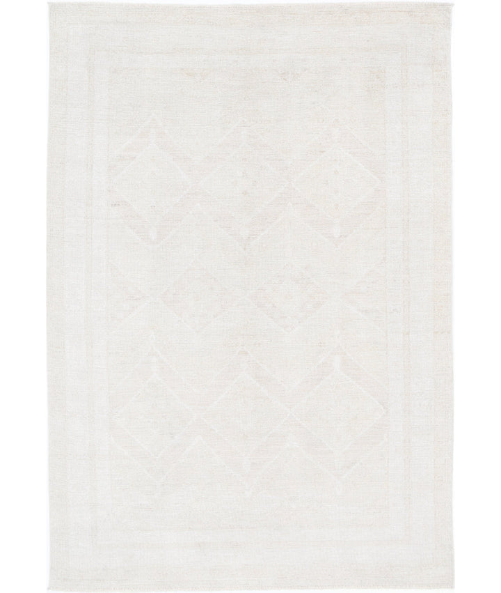 Ivory Afghan Oushak Rug 5'11" x 8'10" Hand-Knotted | No. AT70926