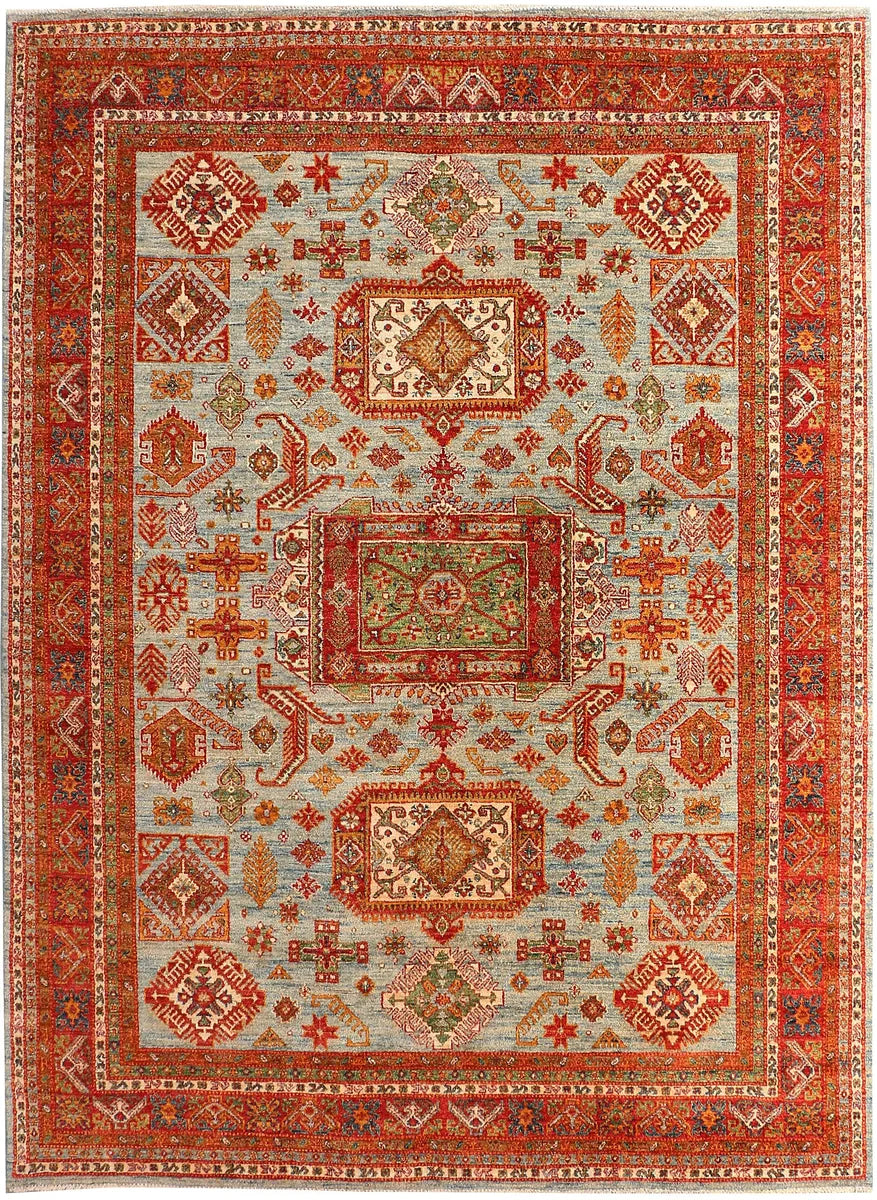 Grey Afghan Kazak Rug 8' 1 x 11' 2 Hand-Knotted | No. 50769