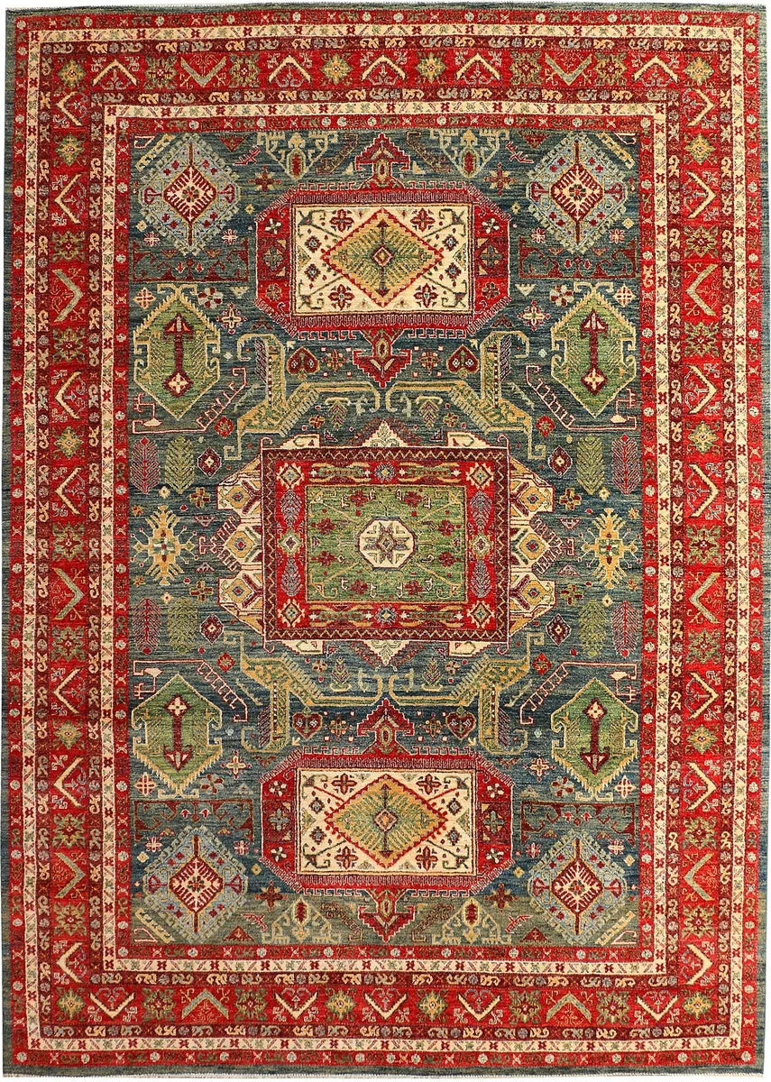 Grey Afghan Kazak Rug 9'1" x 12'7" Hand-Knotted | No. 50770