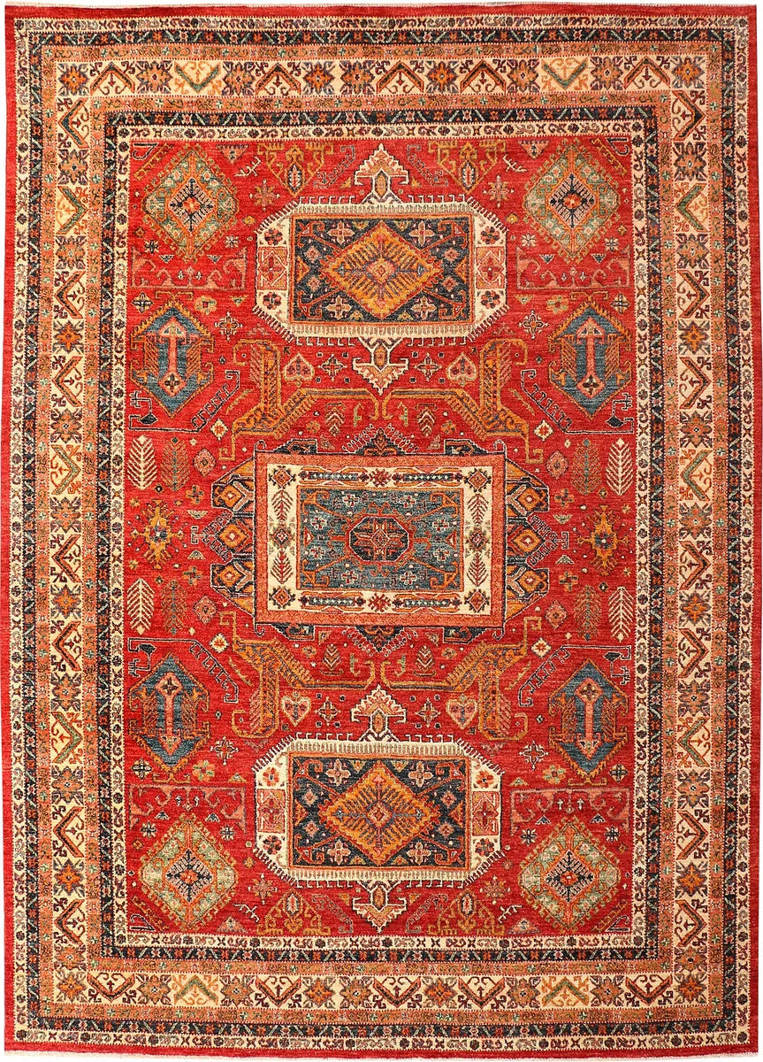 Orange Afghan Kazak Rug 9'2" x 12'10" Hand-Knotted | No. 50773