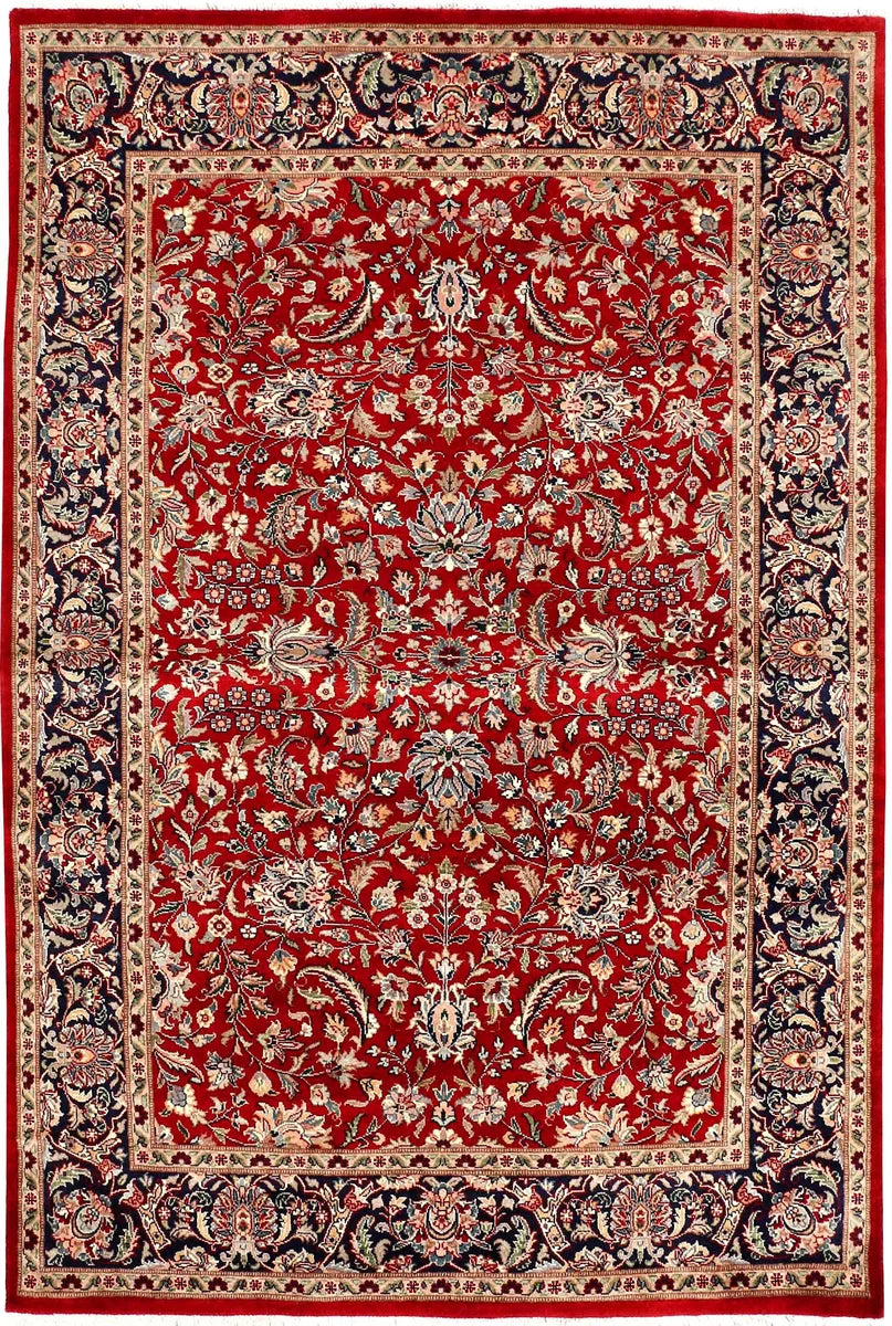Red Afghan Mahal Rug 4'2" x 6'1" Hand-Knotted | No. 52330