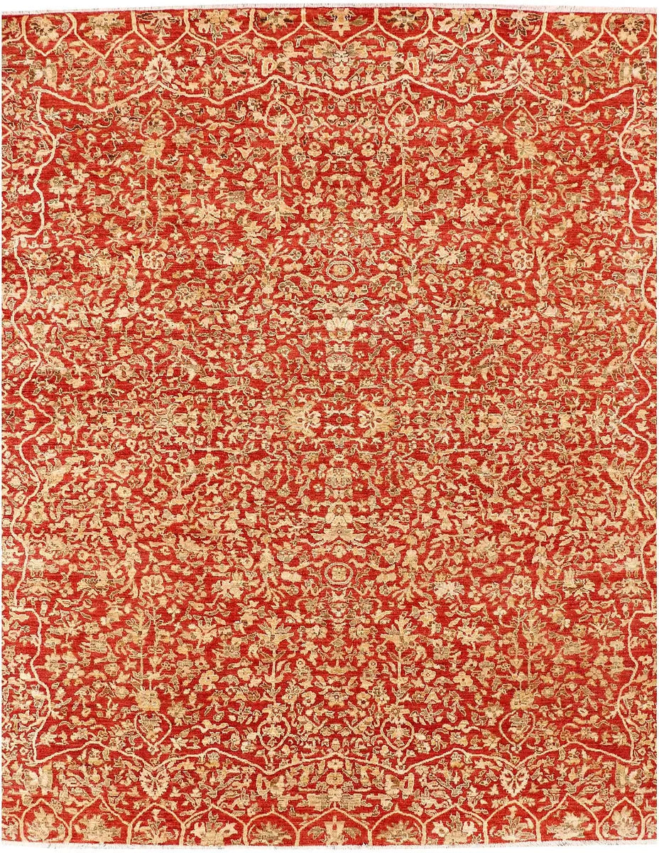 Red Pakistani Ikat Rug 8' 1" x 9' 7" Hand-Knotted | No. 52506