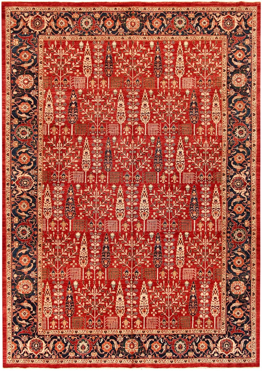 Red Afghan Ziegler Rug 9'11" x 13'8" Hand-Knotted | No. 53280