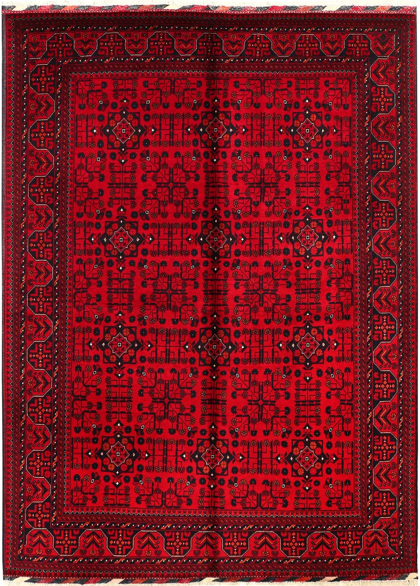 Red Afghan Khal Mohammadi Rug 4'11" x 6'8" Hand-Knotted | No. 53528