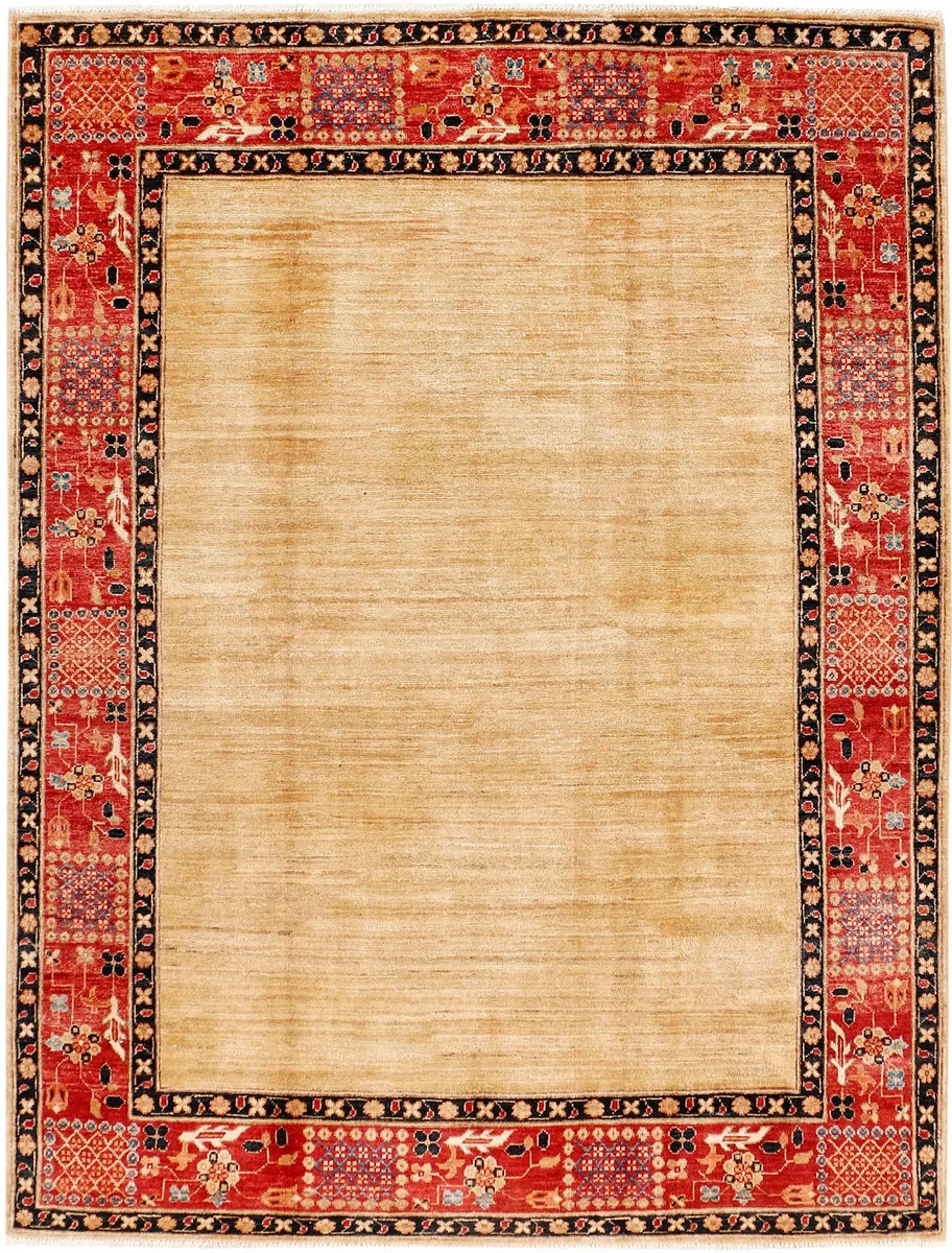 Brown Afghan Ziegler Rug 4' 10" x 6' 6" Hand-Knotted | No. 53979