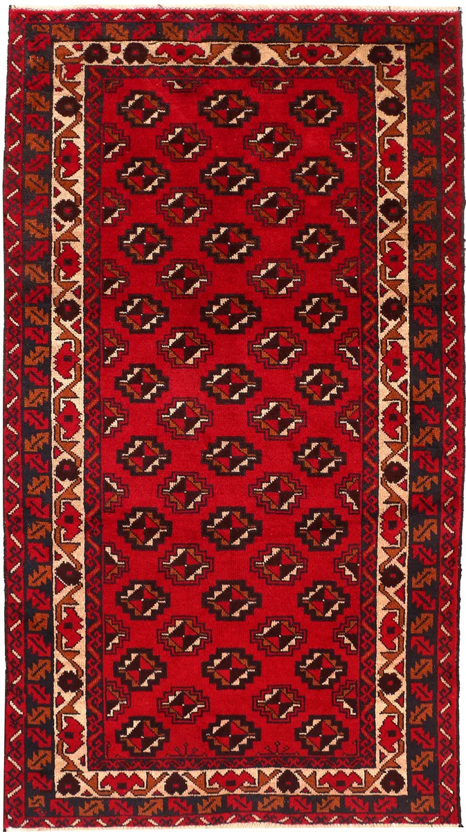 Red Afghan Baluchi Rug 3' 3" x 5' 10" Hand-Knotted | No. 54275
