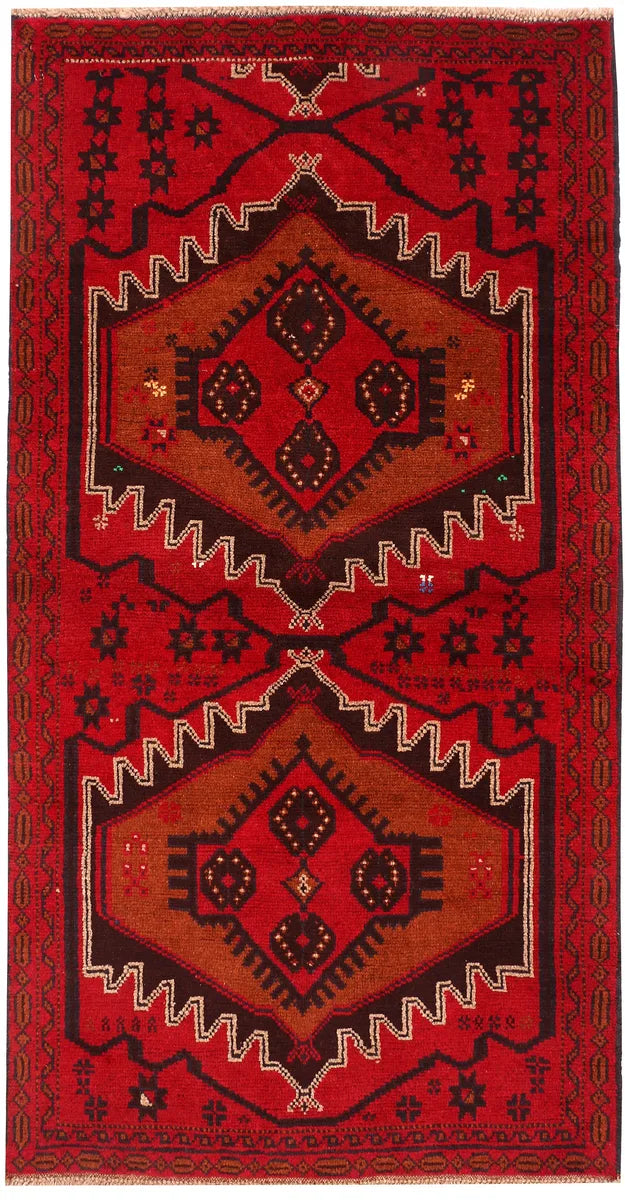 Red Afghan Baluchi Rug 3' 4 x 6' 4 Hand-Knotted | No. 54465