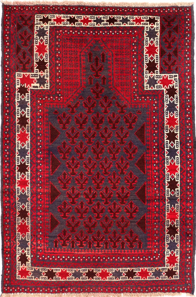 Afghan Tribal Prayer Rug 3' x 4' 4 Hand-Knotted | No. 54653