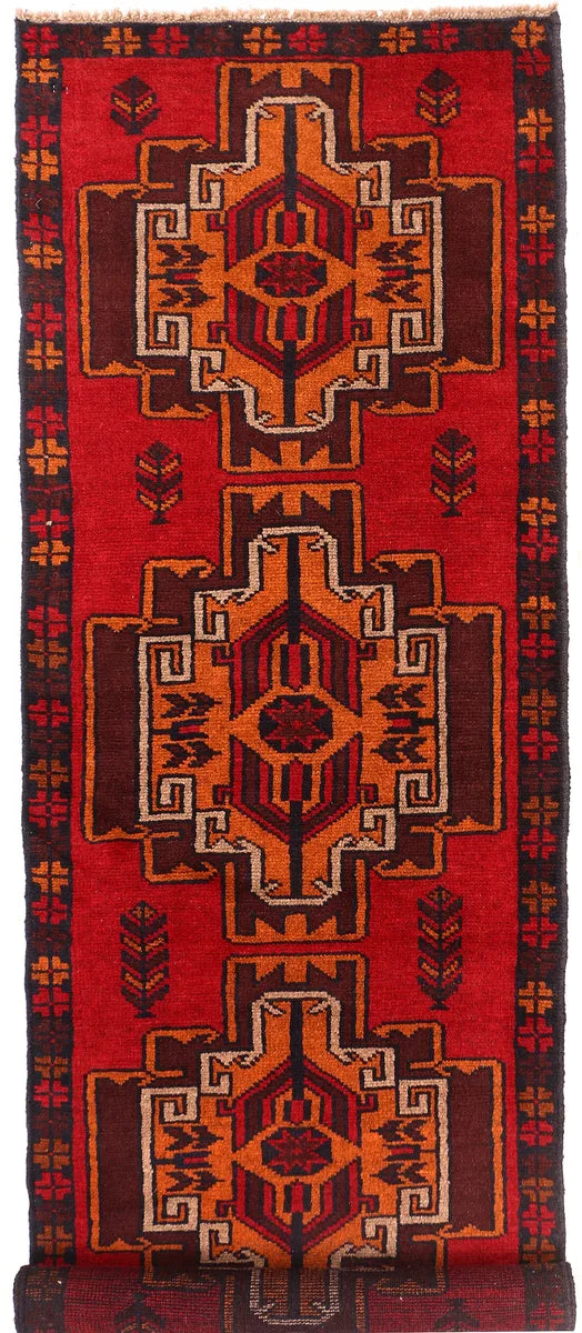 Red Afghan Baluchi Rug 2' 4" x 8' Hand-Knotted | No. 54812