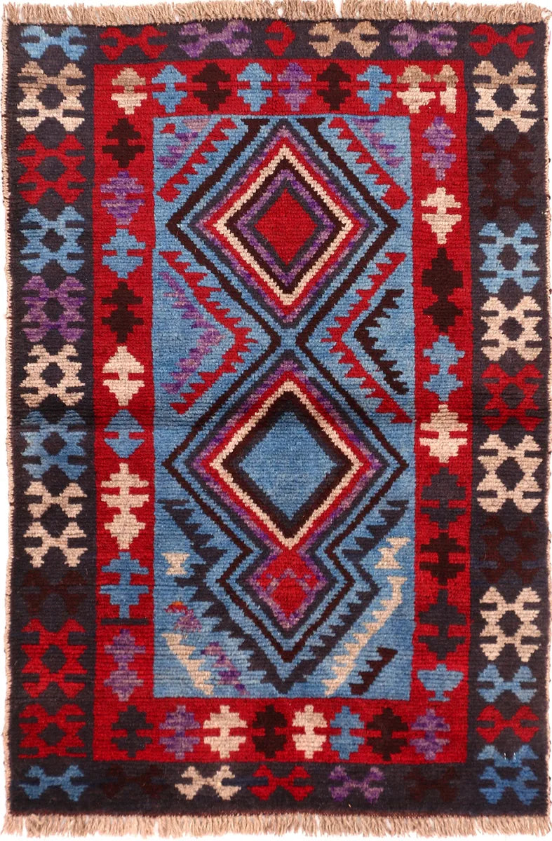 Afghan Baluchi Rug 2' 8" x 3' 10" Hand-Knotted | No. 54905