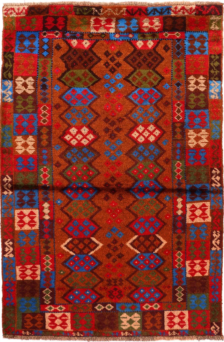 Afghan Baluchi Rug 3' 3 x 5' 1 Hand-Knotted | No. 55164