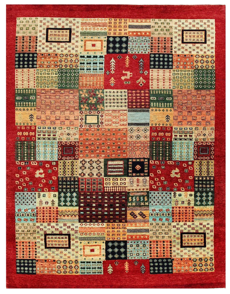 Pakistani Gabbeh Rug 7' 11" x 10' 1" Hand-Knotted | No. 55978
