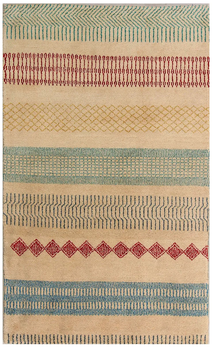 Tan Afghan Gabbeh Rug 3' x 4' 11 Hand-Knotted | No. 56431