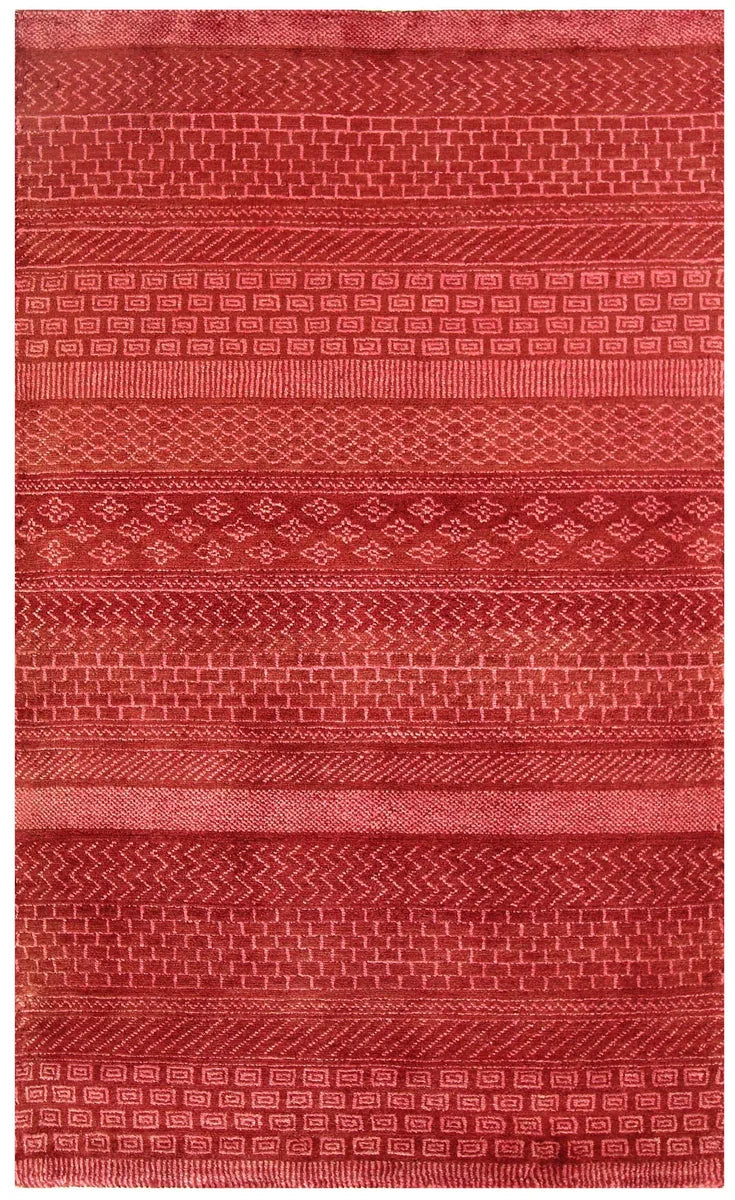 Red Afghan Gabbeh Rug 3' 1" x 5' Hand-Knotted | No. 56455
