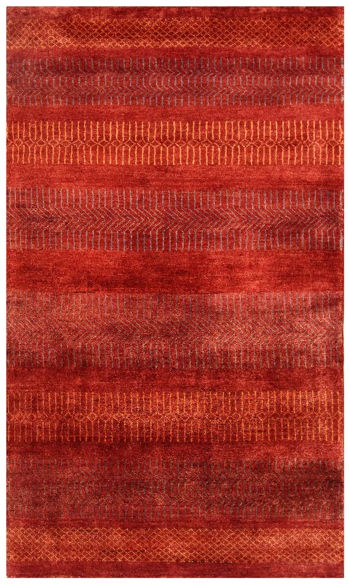 Maroon Afghan Gabbeh Rug 3' x 5' 2 Hand-Knotted | No. 56462