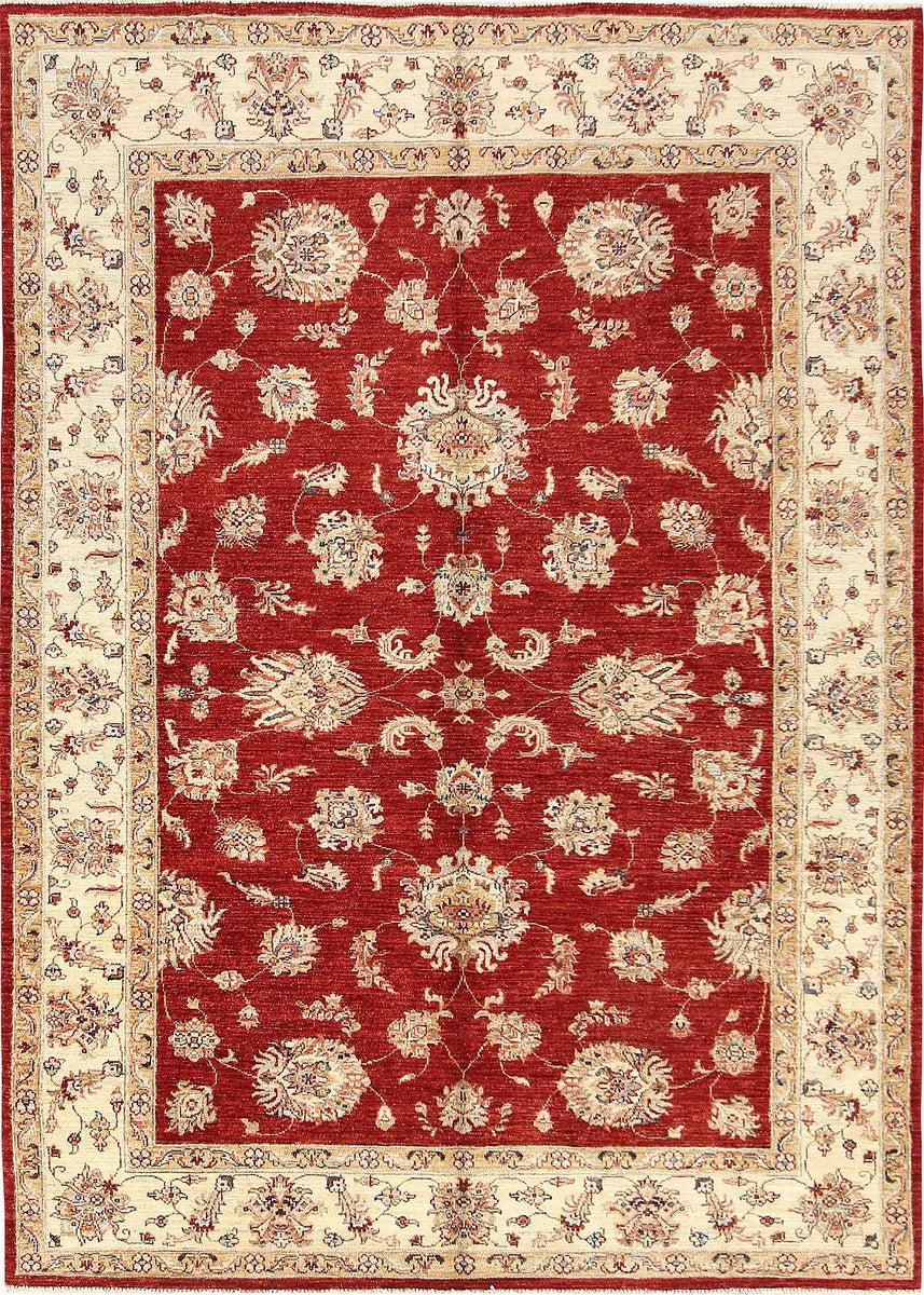Red Afghan Oushak Rug 5' 7" x 8' Hand-Knotted | No. 57459