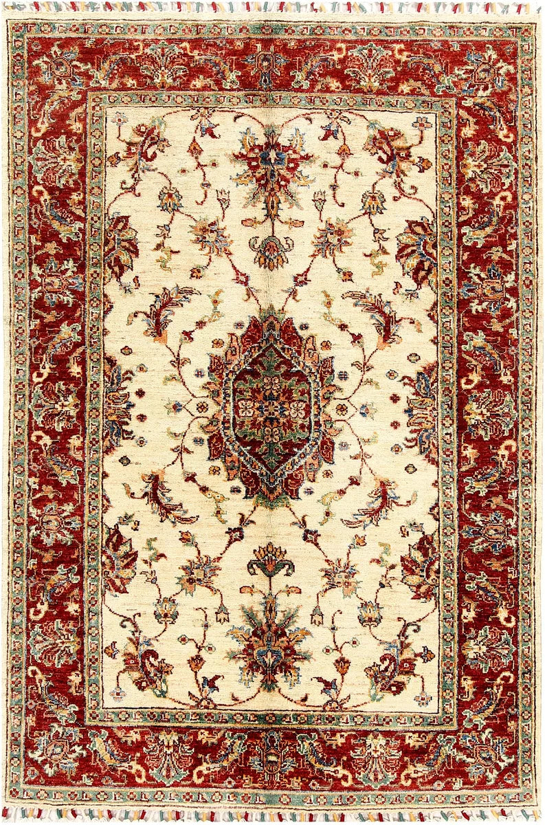 Beige Afghan Ziegler Rug 3'11" x 5'9" Hand-Knotted | No. 57502