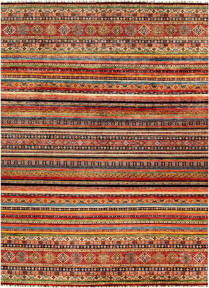 Afghan Kazak Rug 8'11" x 12'2" Hand-Knotted | No. 57531