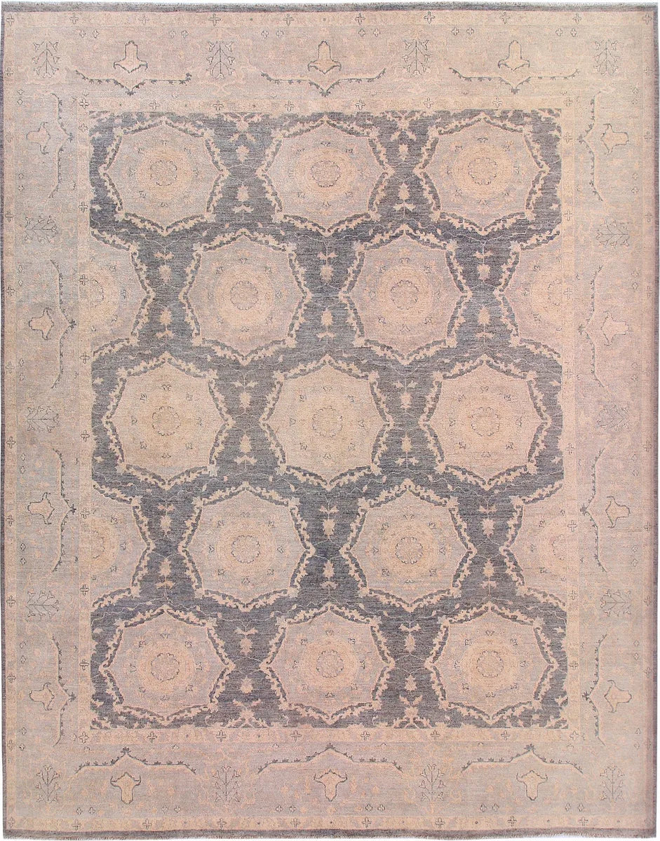Grey Afghan Oushak Rug 9'2" x 11'8" Hand-Knotted | No. 58066