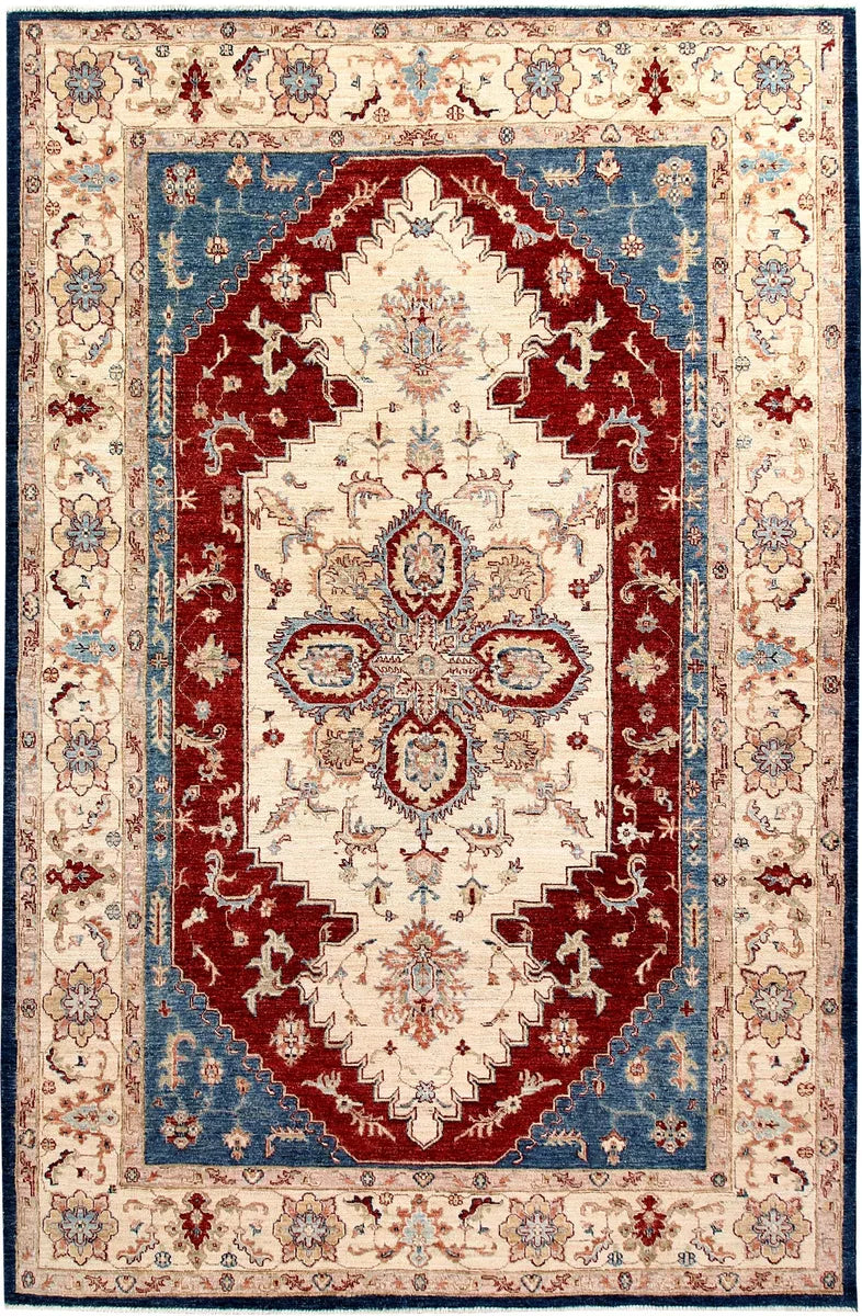Beige Afghan Ziegler Rug 6'6" x 10' Hand-Knotted | No. 58197