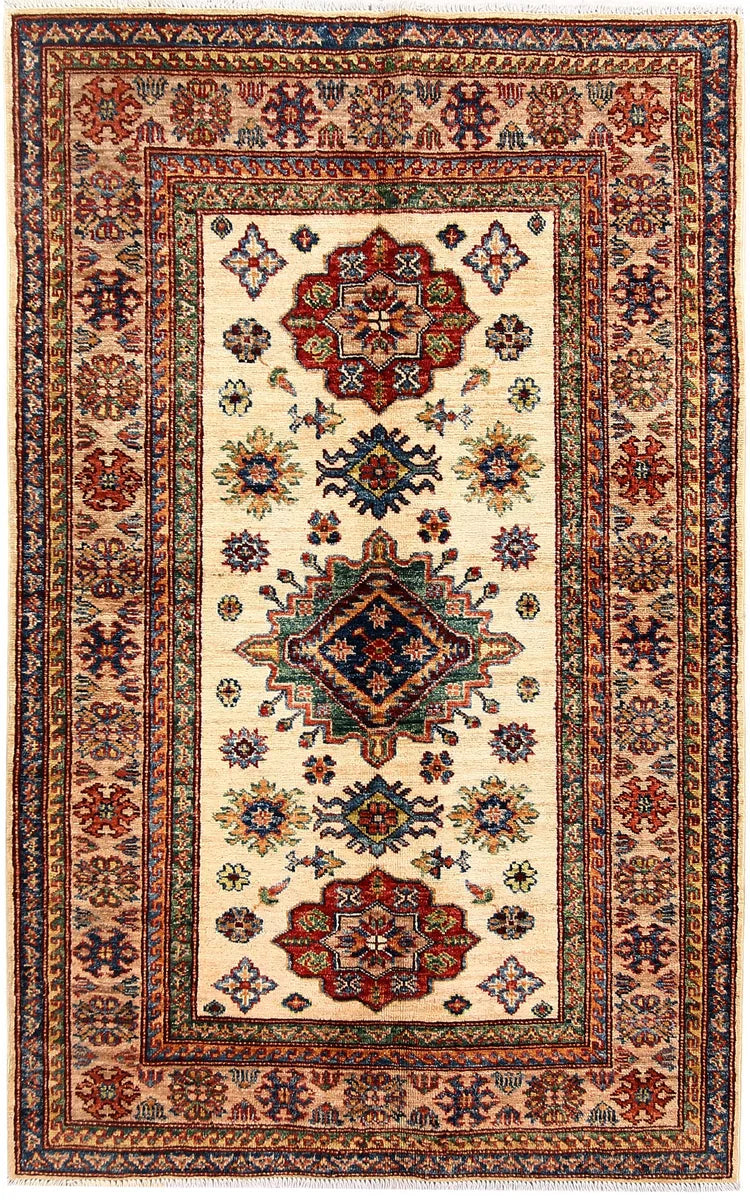Brown Afghan Kazak Rug 3' 4 x 5' 4 Hand-Knotted | No. 58240