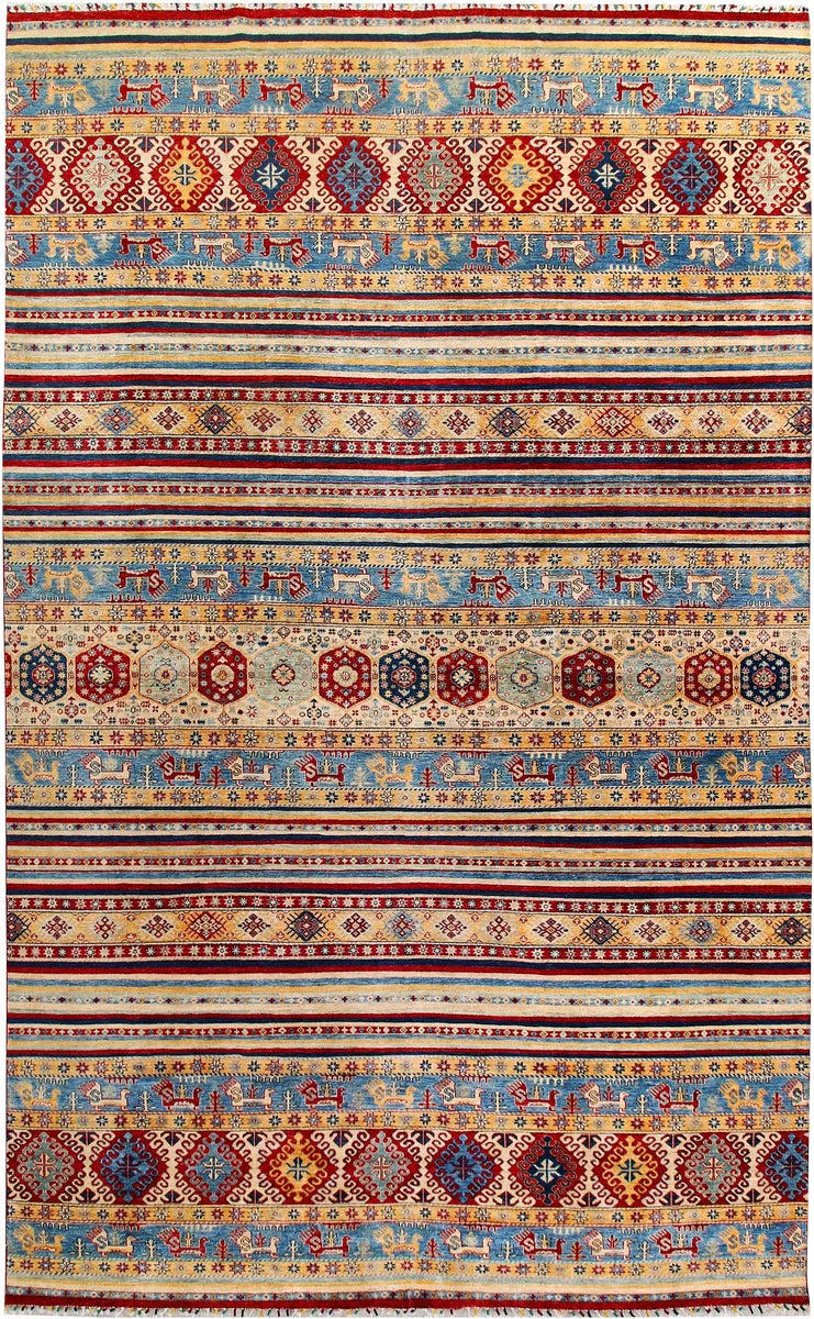 Afghan Kazak Rug 9' 8 x 16' 1 Hand-Knotted | No. 58305