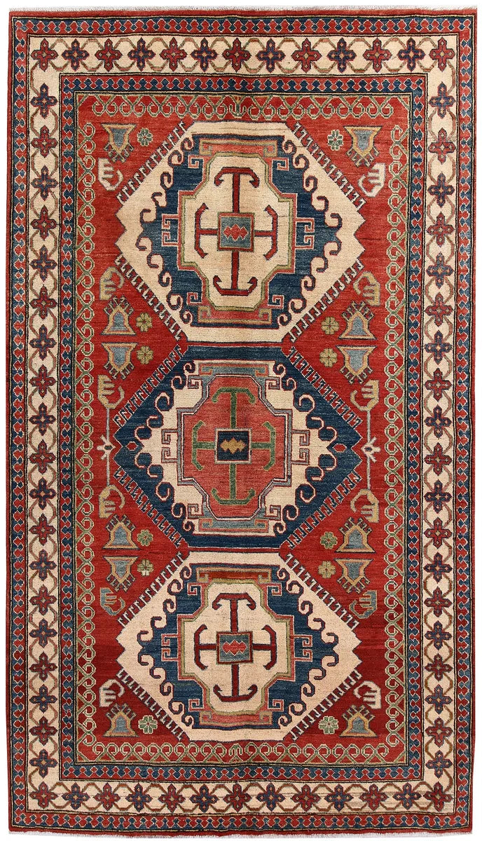 Red Afghan Kazak Rug 5' 3 x 9' 3 Hand-Knotted | No. 58322