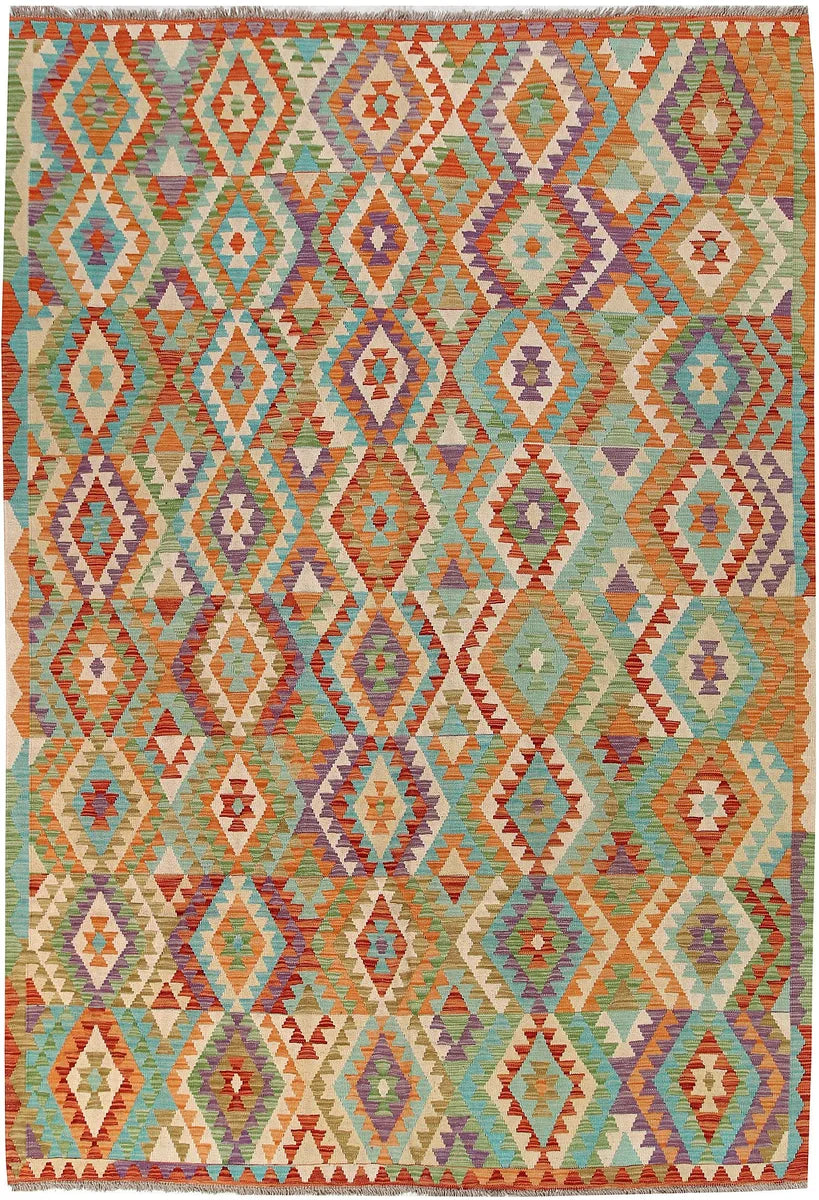 Afghan Kilim Rug 6'8" x 9'9" Flat-Weave | No. 58376