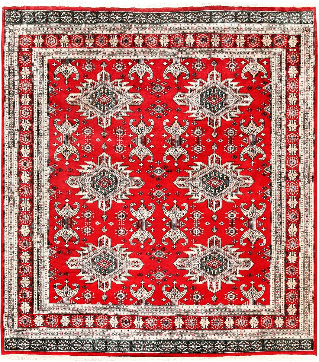 Red Caucasian Oriental Rug 6' 9" x 7' 5" Hand-Knotted | No. 58587