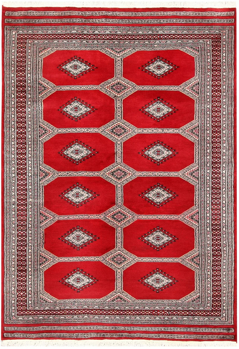 Red Pakistani Jaldar Rug 4' 8 x 6' 7 Hand-Knotted | No. 58654